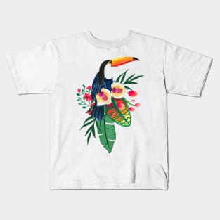 Tropical bird and flowers Kids T-Shirt